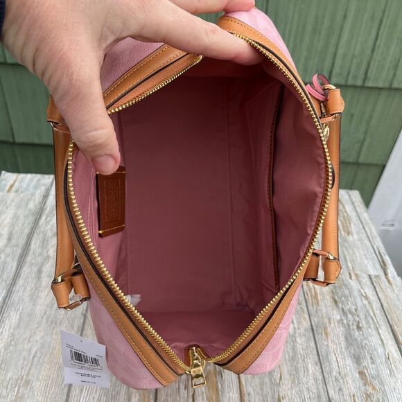 Coach Rowan Large Satchel Bag In Signature Canvas With Charms Powder Pink Purse - Picture 6 of 9